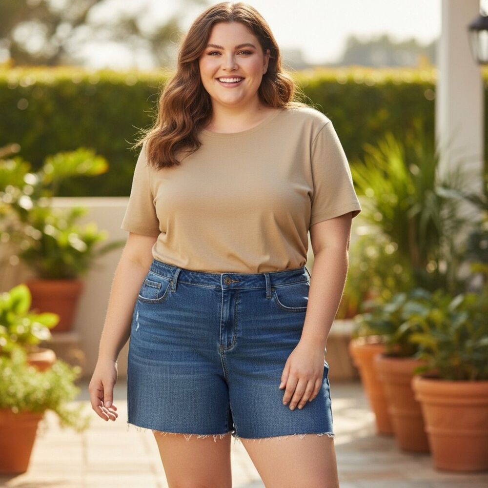 Universal Thread Cutoff Shorts Denim Medium Wash Stretch Plus Size 24W NWT